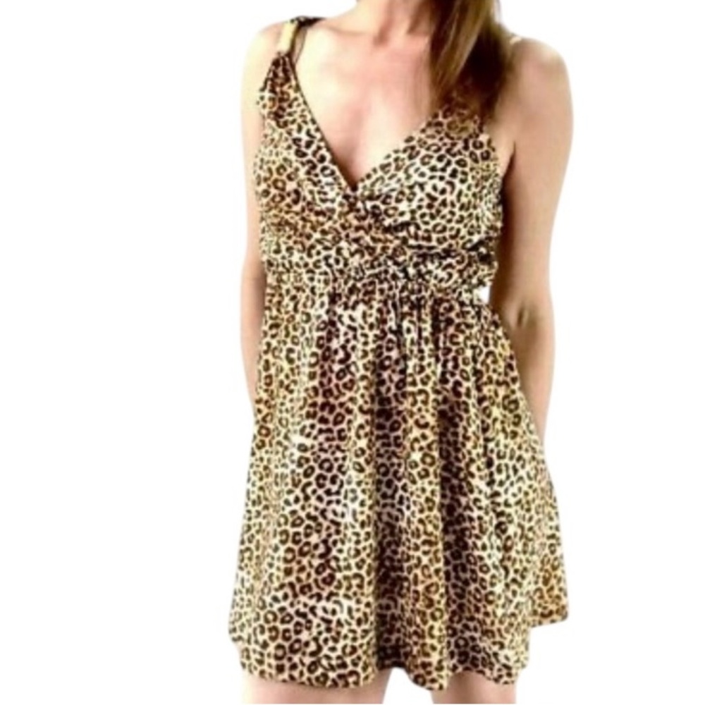 NWT KARDASHIAN KOLLECTION LEOPARD GEORGETTE DAY DRESS SIZE L